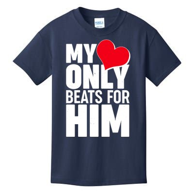 Valentine's Day My Heart Only Beats for Him Matching Couples Kids T-Shirt