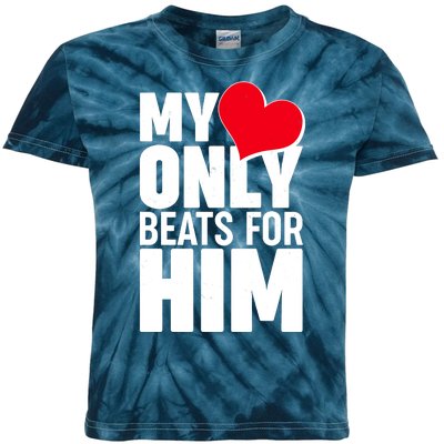 Valentine's Day My Heart Only Beats for Him Matching Couples Kids Tie-Dye T-Shirt