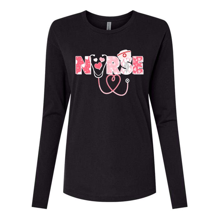 Valentine's Day Nurse Love Womens Cotton Relaxed Long Sleeve T-Shirt