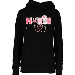 Valentine's Day Nurse Love Womens Funnel Neck Pullover Hood