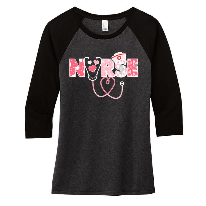 Valentine's Day Nurse Love Women's Tri-Blend 3/4-Sleeve Raglan Shirt