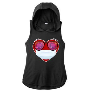 Valentines Day Quarantine Mask Heart Ladies PosiCharge Tri-Blend Wicking Draft Hoodie Tank