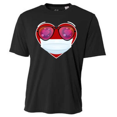 Valentines Day Quarantine Mask Heart Cooling Performance Crew T-Shirt