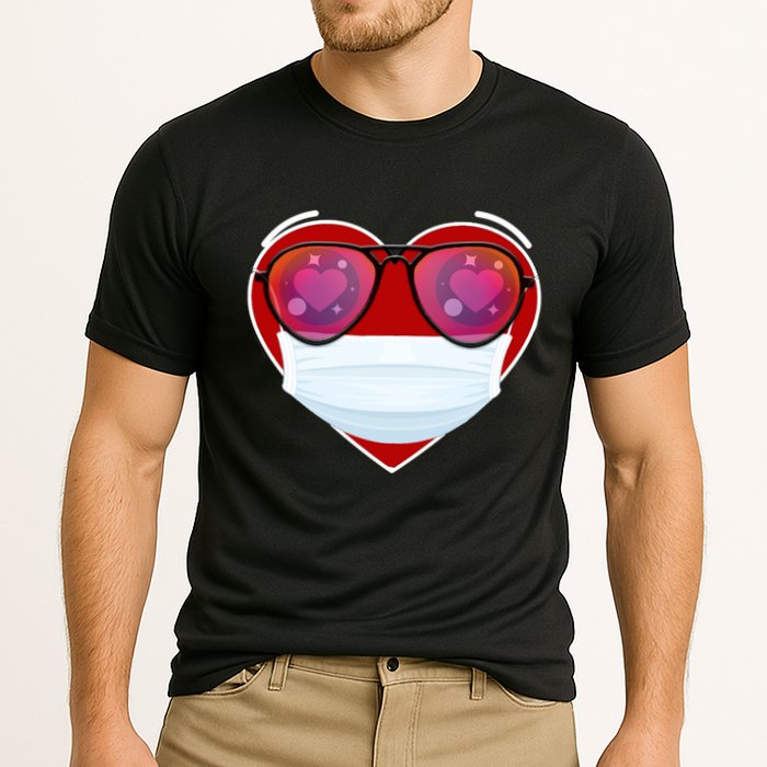 Valentines Day Quarantine Mask Heart Cooling Performance Crew T-Shirt