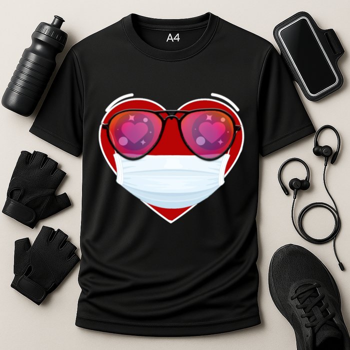 Valentines Day Quarantine Mask Heart Cooling Performance Crew T-Shirt