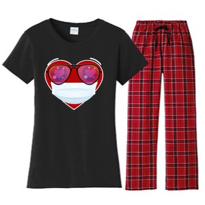 Valentines Day Quarantine Mask Heart Women's Flannel Pajama Set