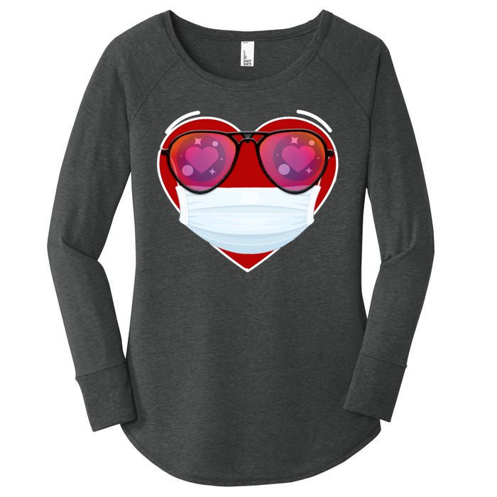 Valentines Day Quarantine Mask Heart Women's Perfect Tri Tunic Long Sleeve Shirt