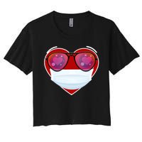 Valentines Day Quarantine Mask Heart Women's Crop Top Tee