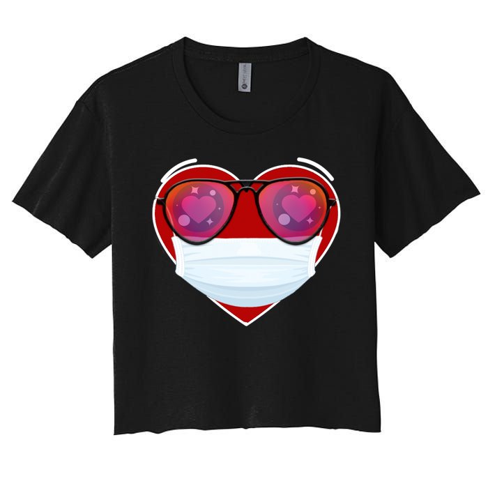 Valentines Day Quarantine Mask Heart Women's Crop Top Tee