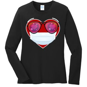 Valentines Day Quarantine Mask Heart Ladies Long Sleeve Shirt