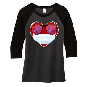 Valentines Day Quarantine Mask Heart Women's Tri-Blend 3/4-Sleeve Raglan Shirt