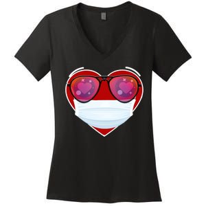 Valentines Day Quarantine Mask Heart Women's V-Neck T-Shirt