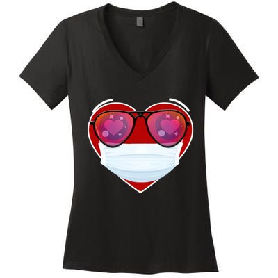 Valentines Day Quarantine Mask Heart Women's V-Neck T-Shirt