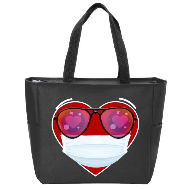 Valentines Day Quarantine Mask Heart Zip Tote Bag