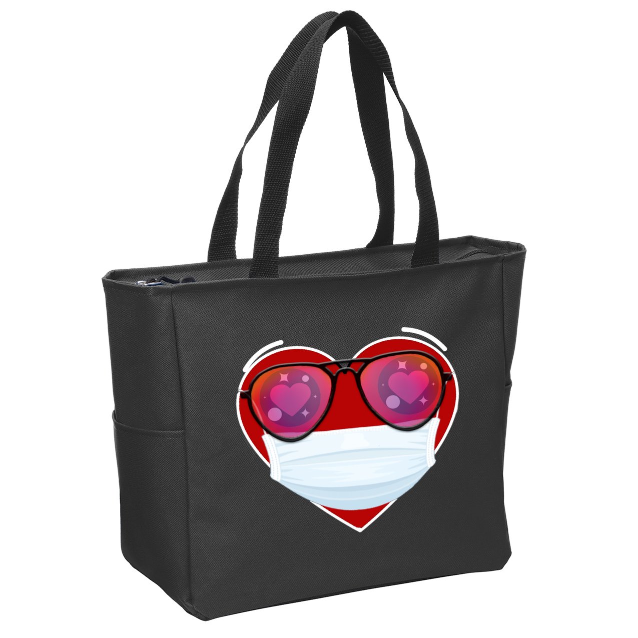 Valentines Day Quarantine Mask Heart Zip Tote Bag