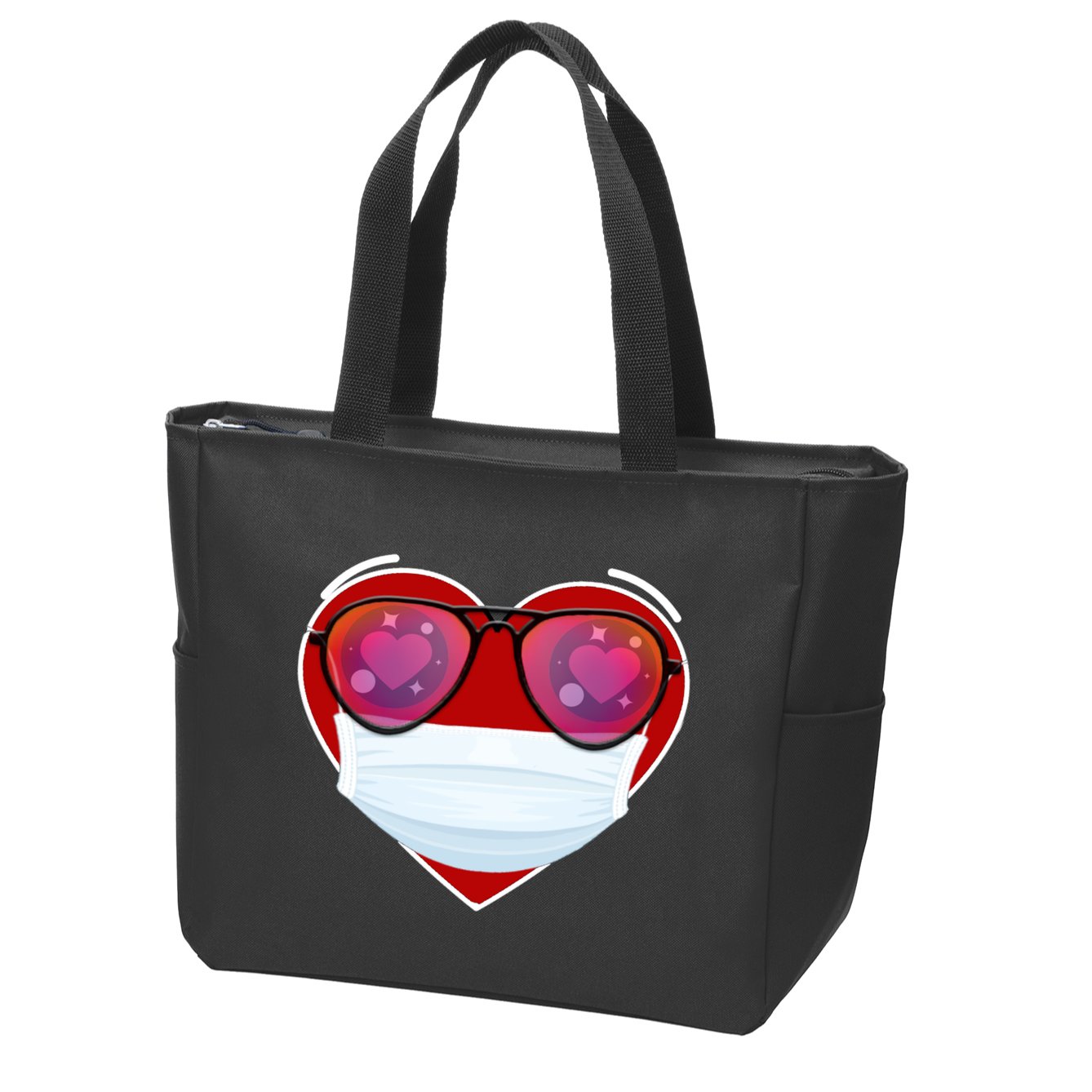 Valentines Day Quarantine Mask Heart Zip Tote Bag