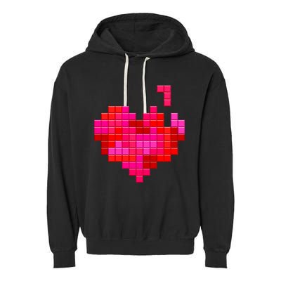 Valentine's Day Retro Video Game Heart Puzzle Garment-Dyed Fleece Hoodie