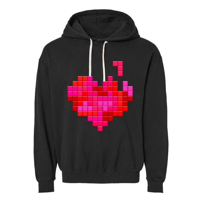 Valentine's Day Retro Video Game Heart Puzzle Garment-Dyed Fleece Hoodie
