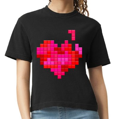 Valentine's Day Retro Video Game Heart Puzzle Comfort Colors Boxy T-Shirt