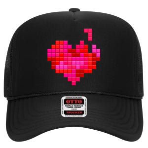 Valentine's Day Retro Video Game Heart Puzzle High Crown Mesh Back Trucker Hat