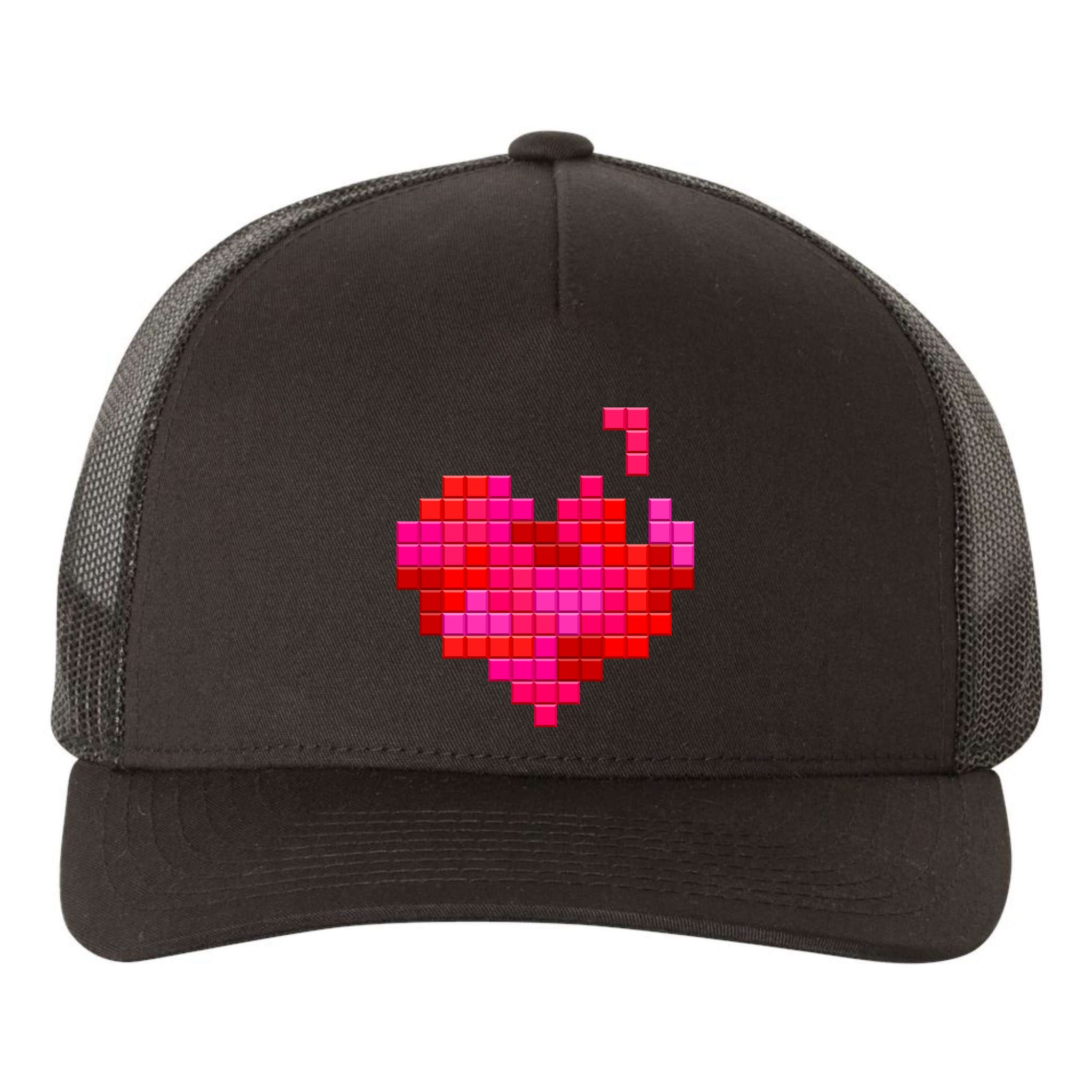 Valentine's Day Retro Video Game Heart Puzzle Yupoong Adult 5-Panel Trucker Hat