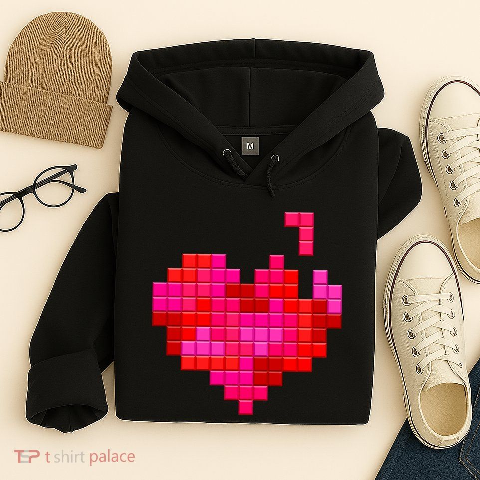Valentine's Day Retro Video Game Heart Puzzle Hoodie