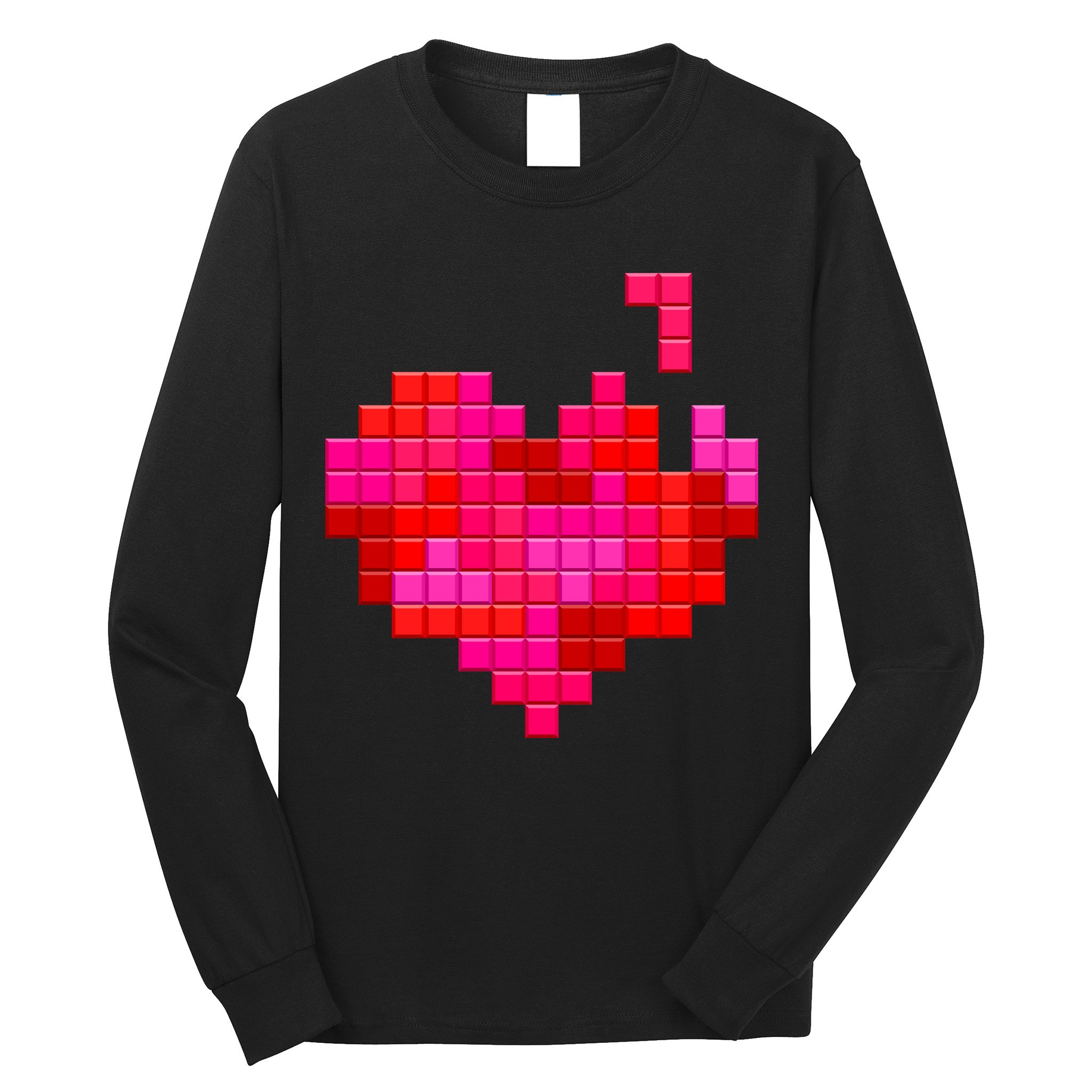 Valentine's Day Retro Video Game Heart Puzzle Long Sleeve Shirt