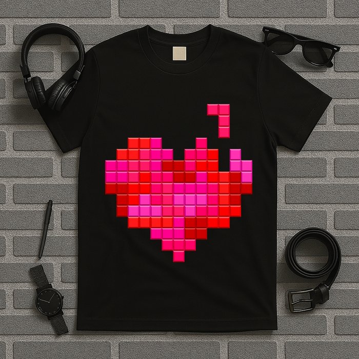 Valentine's Day Retro Video Game Heart Puzzle T-Shirt