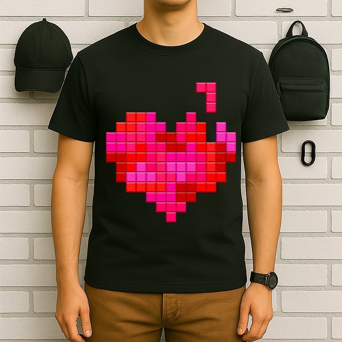 Valentine's Day Retro Video Game Heart Puzzle T-Shirt