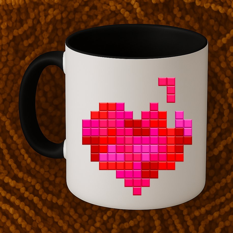 Valentine's Day Retro Video Game Heart Puzzle Mug