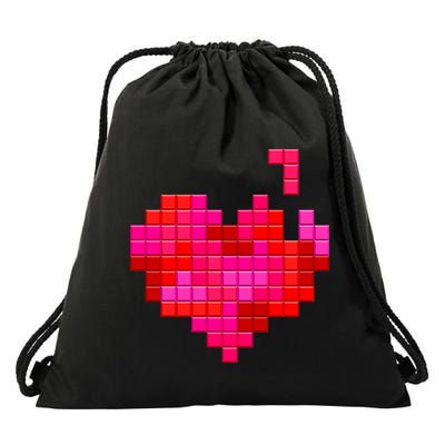Valentine's Day Retro Video Game Heart Puzzle Drawstring Bag