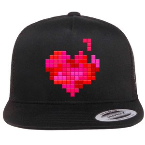 Valentine's Day Retro Video Game Heart Puzzle Flat Bill Trucker Hat