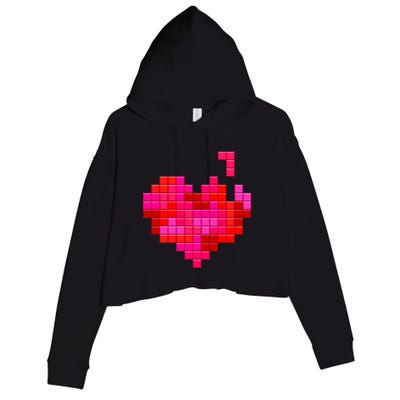 Valentine's Day Retro Video Game Heart Puzzle Crop Fleece Hoodie