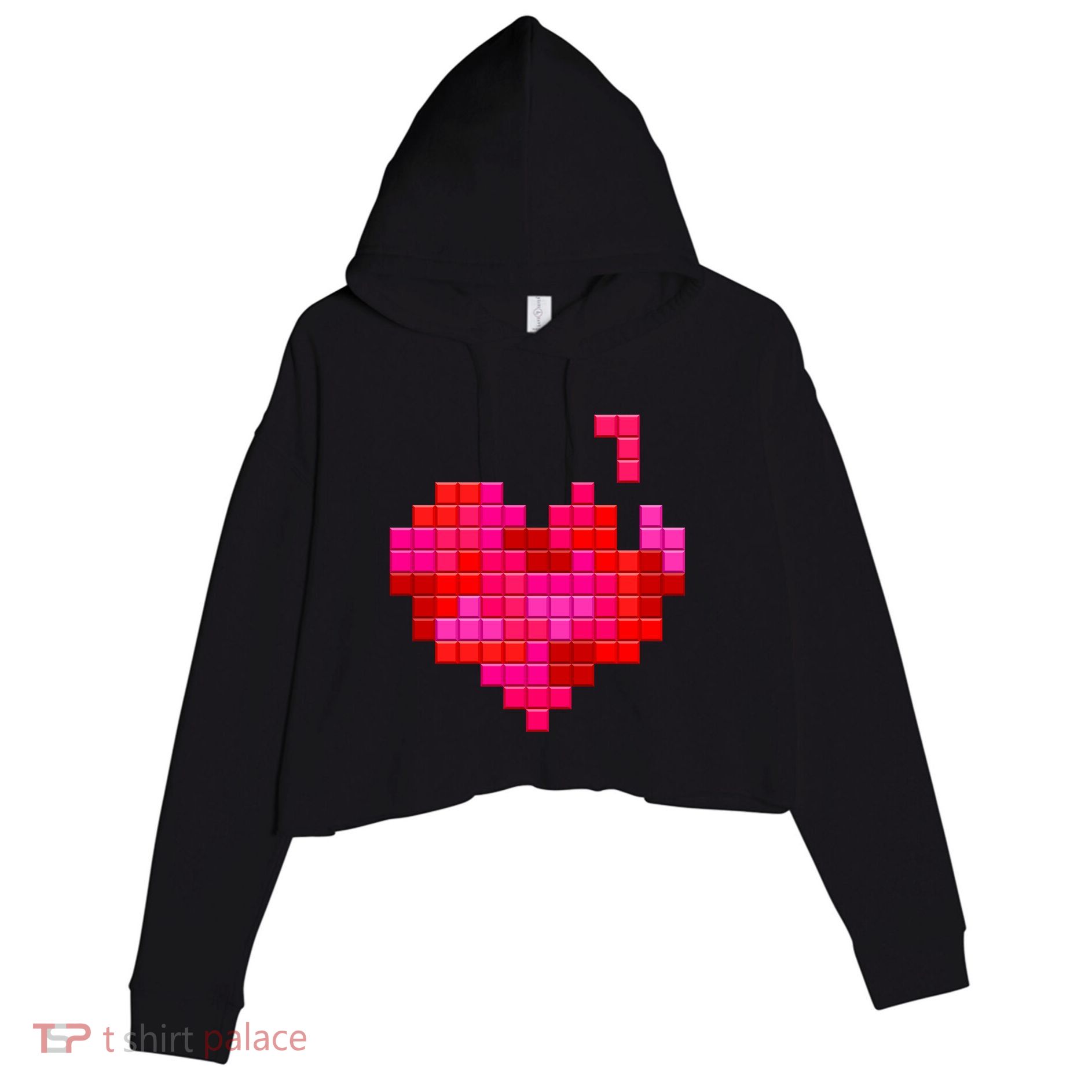 Valentine's Day Retro Video Game Heart Puzzle Crop Fleece Hoodie