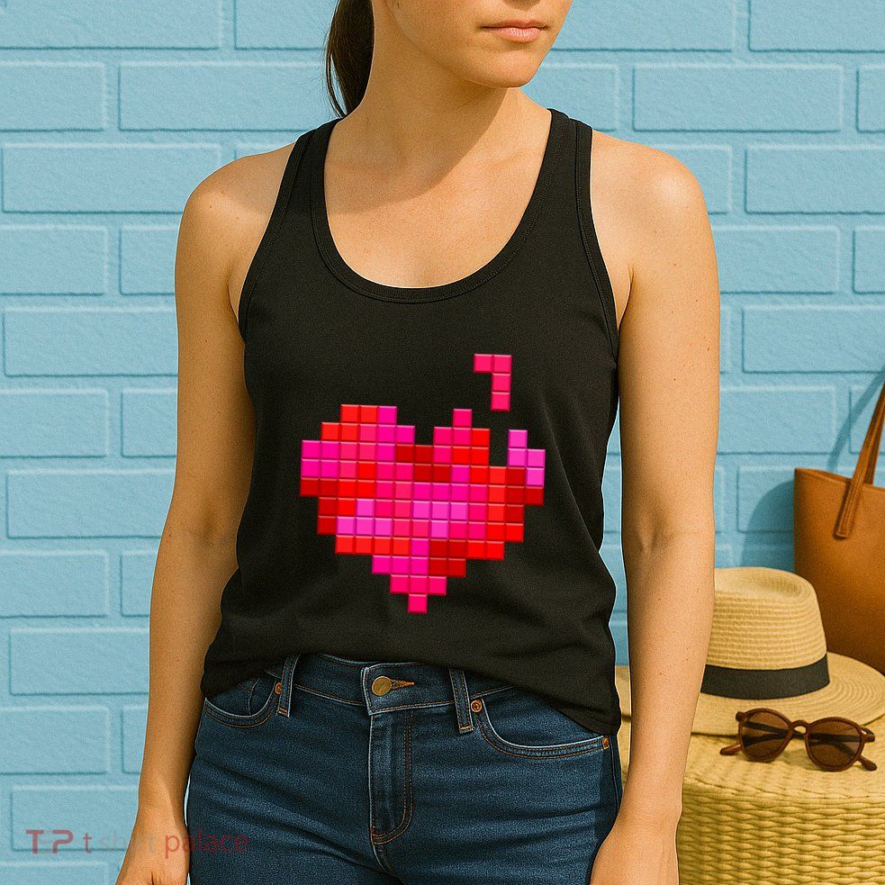 Valentine's Day Retro Video Game Heart Puzzle Womens Tank Top