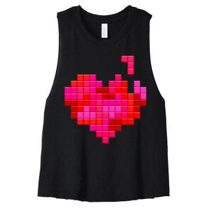 Valentine's Day Retro Video Game Heart Puzzle Women's Racerback Cropped Tank