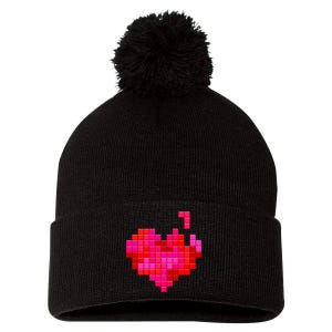 Valentine's Day Retro Video Game Heart Puzzle Pom Pom 12in Knit Beanie