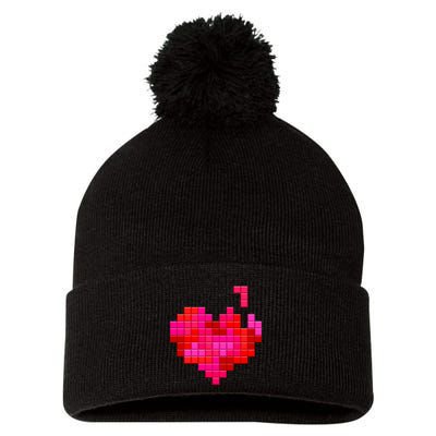 Valentine's Day Retro Video Game Heart Puzzle Pom Pom 12in Knit Beanie