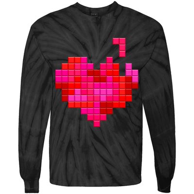 Valentine's Day Retro Video Game Heart Puzzle Tie-Dye Long Sleeve Shirt