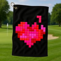 Valentine's Day Retro Video Game Heart Puzzle Golf Towel