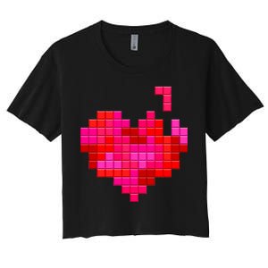 Valentine's Day Retro Video Game Heart Puzzle Women's Crop Top Tee