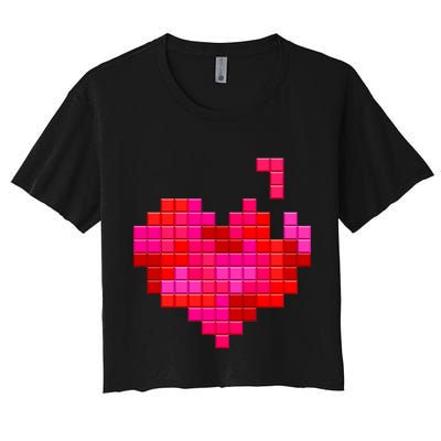 Valentine's Day Retro Video Game Heart Puzzle Crop Top