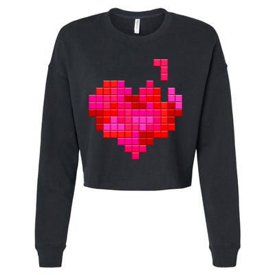 Valentine's Day Retro Video Game Heart Puzzle Cropped Pullover Crew