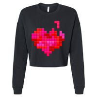 Valentine's Day Retro Video Game Heart Puzzle Cropped Pullover Crew