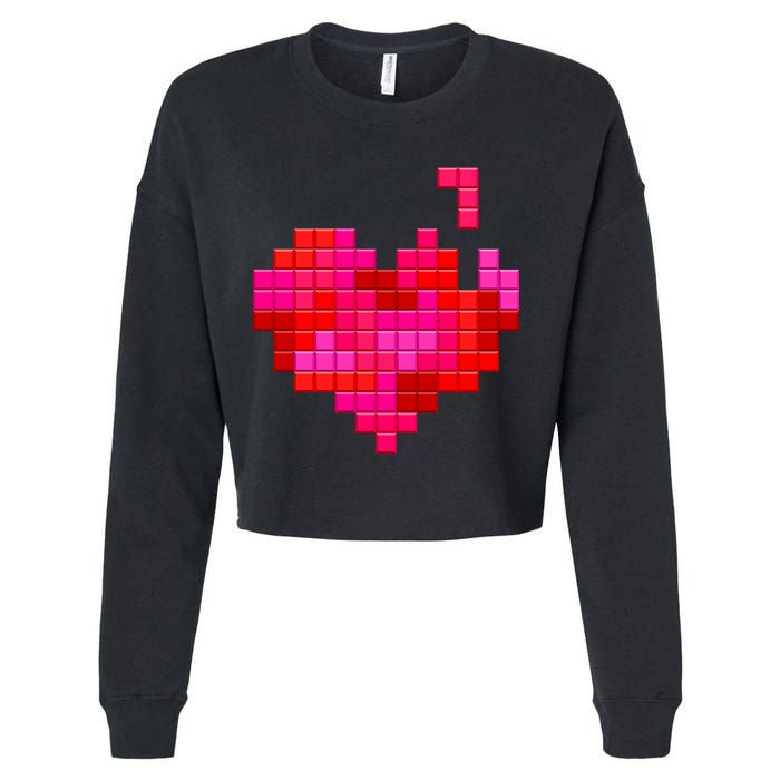 Valentine's Day Retro Video Game Heart Puzzle Cropped Pullover Crew