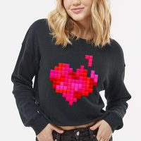 Valentine's Day Retro Video Game Heart Puzzle Cropped Pullover Crew