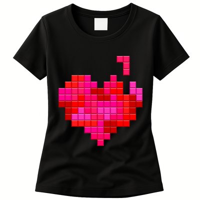 Valentine's Day Retro Video Game Heart Puzzle Womens T-Shirt