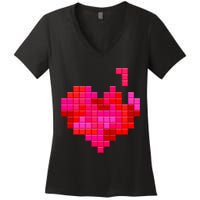 Valentine's Day Retro Video Game Heart Puzzle Women's V-Neck T-Shirt