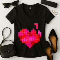 Valentine's Day Retro Video Game Heart Puzzle Women's V-Neck T-Shirt