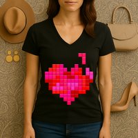 Valentine's Day Retro Video Game Heart Puzzle Women's V-Neck T-Shirt